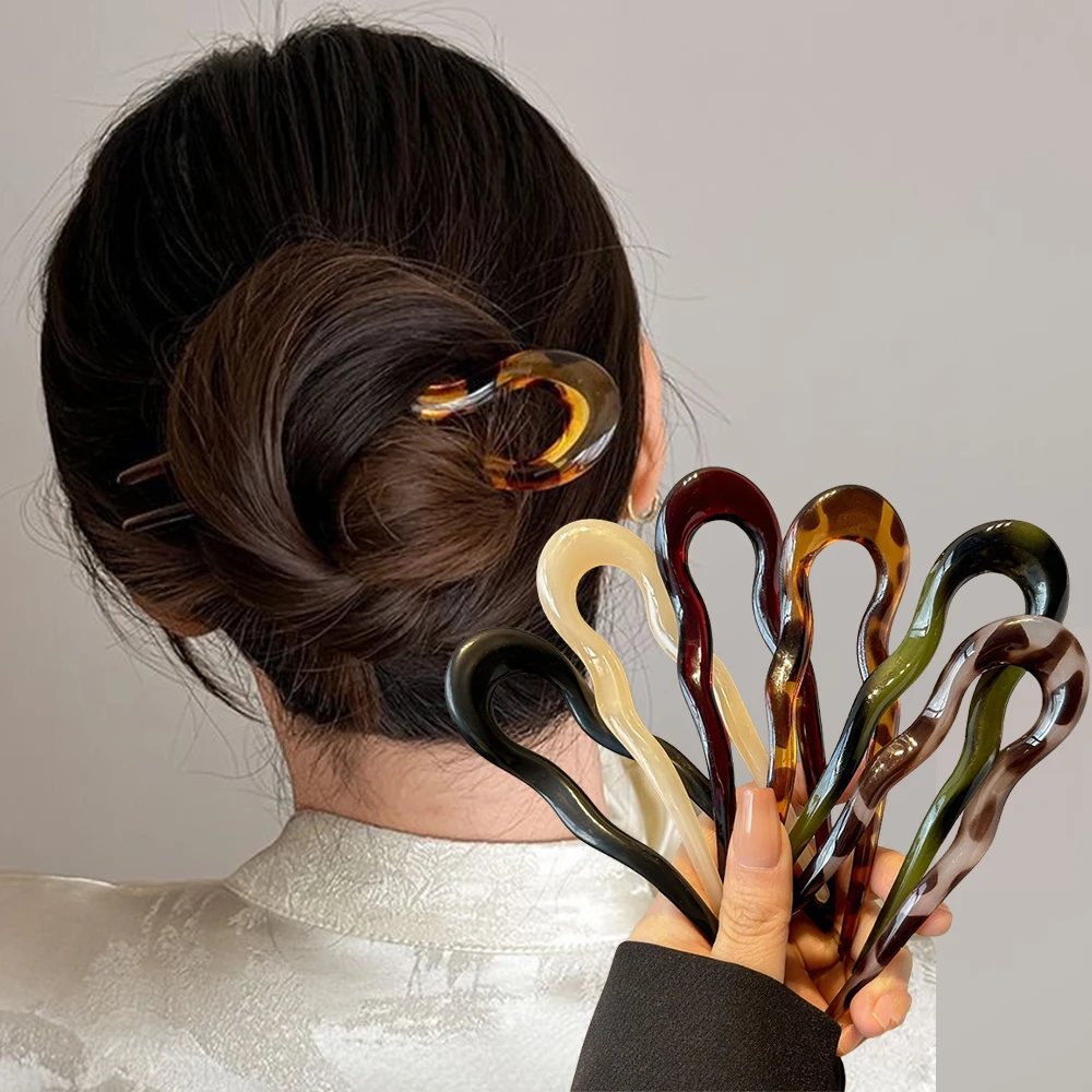 Women Accessories Shop - U-vormige haarvork Mode Schildpad Acetaat Acryl