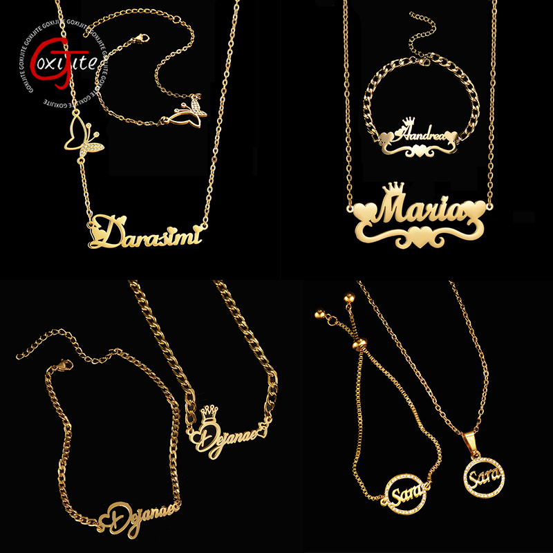 Women Accessories Gift Set - Goxijite Aanpassen Naam Ketting Een Set