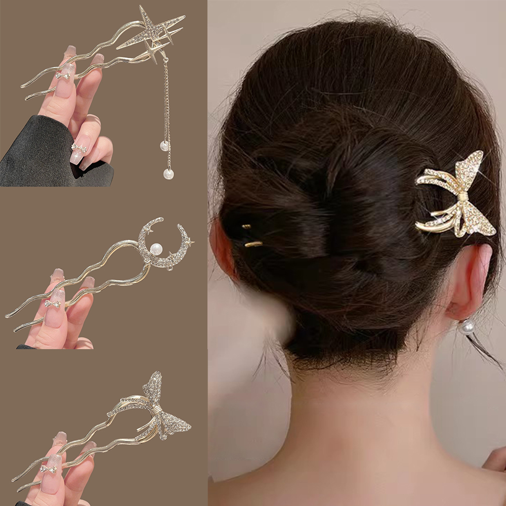 Women Accessories Shop - Parel Bloem Hart Maan U-vormige Haarvork