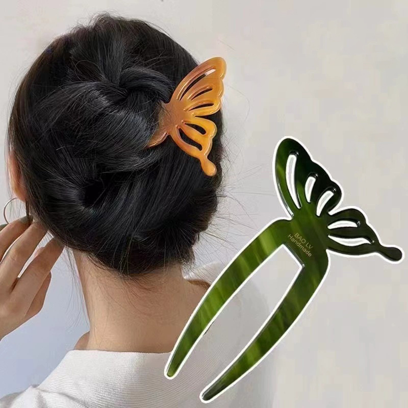 Women Accessories Shop - Elegante Azijnzuur Vlinder U-vormige Haar Stokken